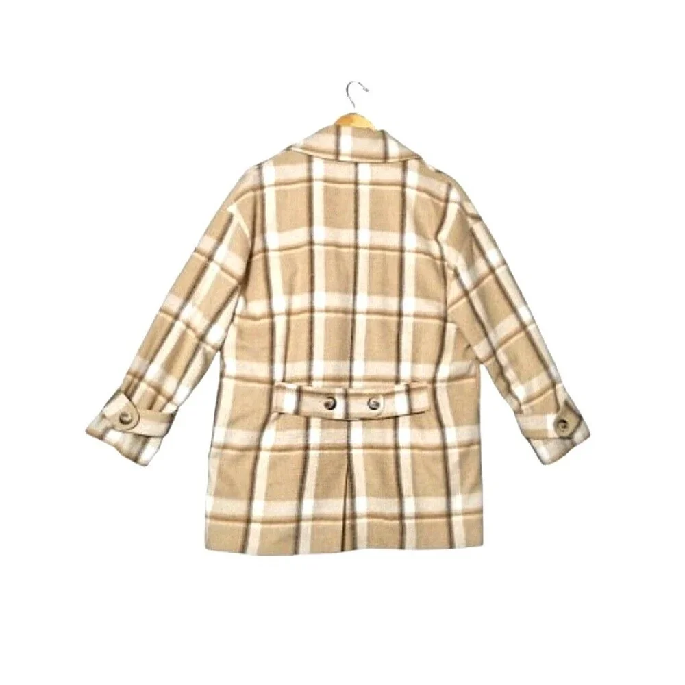 NWT MAISON STELLA & SUZIE Berlioze Plaid Coat Jacket Sz 36 Tan Cream Beige - Picture 7 of 8